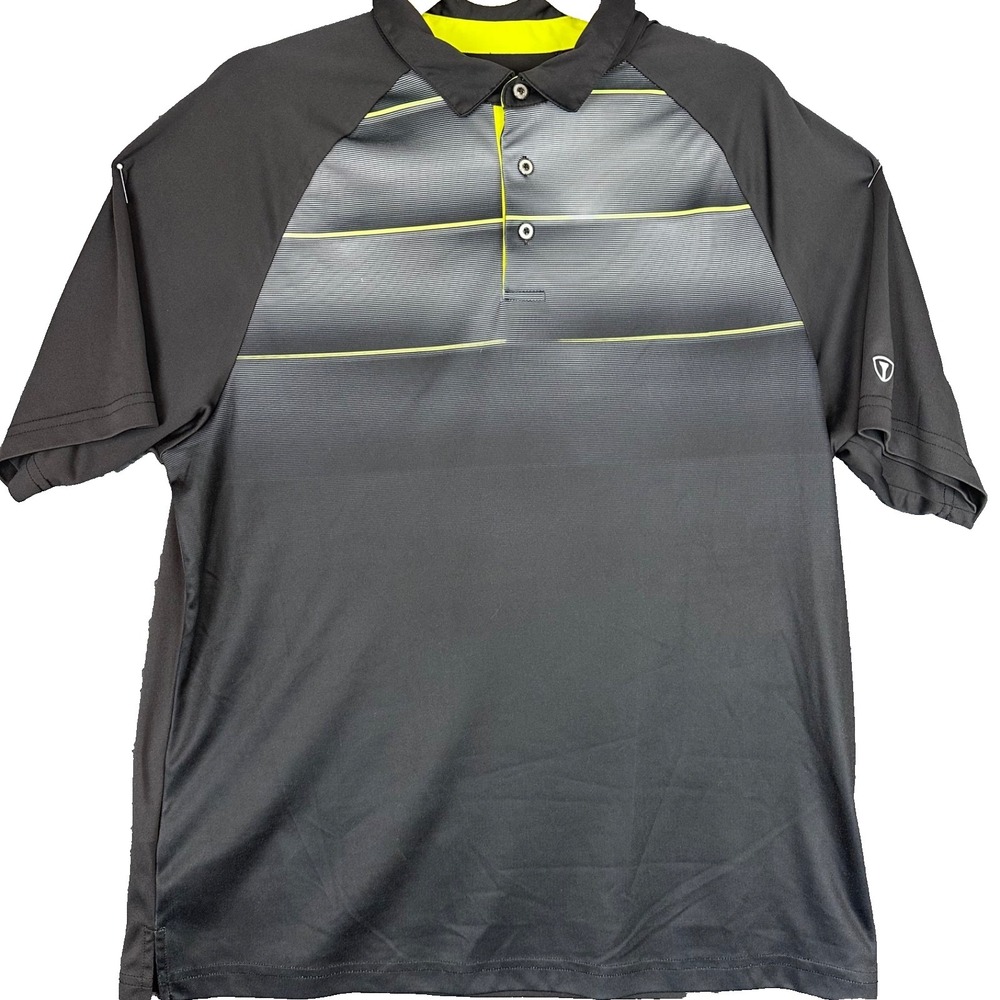 Pro Tour Golf  Neon Sleeve Striped  Lines Lightweight Polo Short Shirt SZ Large